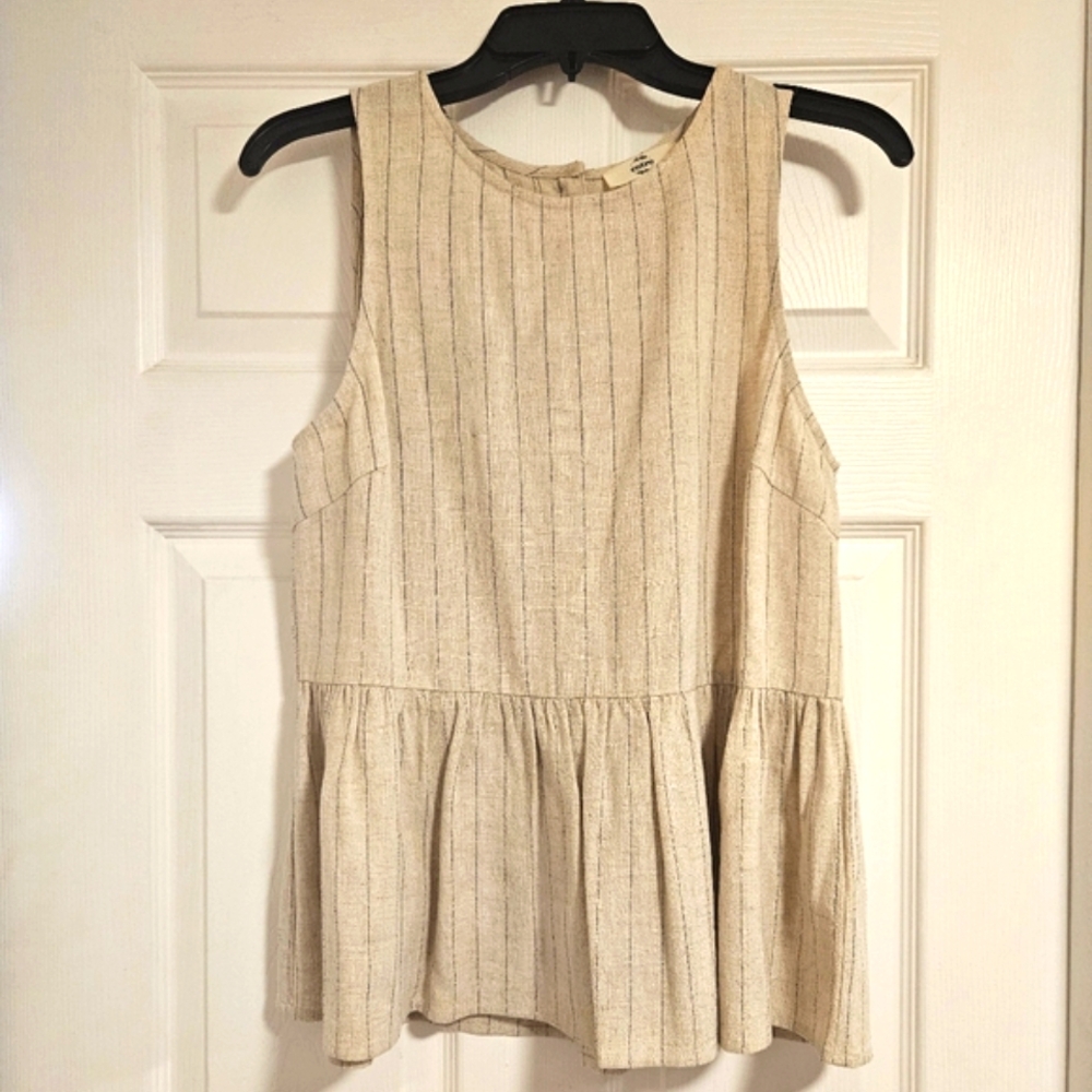 Entro Beige Striped Peplum Blouse